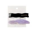 Detailed set of acetate hair clips featuring black wave and lilac marble patterns on a card - Black Wave And Lavender Flowing Pattern Clips