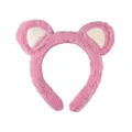Close-up of soft pink plush fabric and fluffy bear ears on a facial headband - Plush Headband / Pink Bear Style