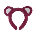 Close-up of soft berry-colored plush animal ear headband with fluffy faux fur texture - Plush Headband / Wine Red Bear Style