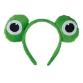 Detail of soft green plush frog headband with cartoon eyes for skincare and makeup - Green Frog Fabric Style