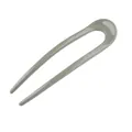 Close-up of a glossy khaki green U-shaped hair pin for elegant bun hair styling - Gray
