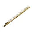 Dettaglio del fermaglio dorato fatto a mano con perle bianche e filo metallico - 6# Forcina con Piccola Perla in Perline