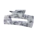 Detailed side view of rectangular marbled acetate hair claw clip with hollow frame design - Gray