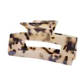 Macro view of rectangular hollow acetate hair claw with brown tortoise shell pattern - Light Tortoiseshell