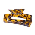 Rectangular tortoiseshell acetate hair claw clip with cutout design and amber patterns - Dark Tortoiseshell