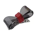 Barrette à cheveux élégante en acétate gris avec nœud rouge et clip en métal argenté - Nœud Gris et Rouge