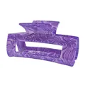 Pince à cheveux rectangulaire en acétate avec motif marbre violet et design ajouré - Violet foncé