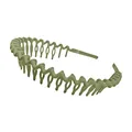 Detail view of olive green wavy hairband with non-slip teeth and matte finish - Green