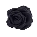 Vue détaillée d'une pince à cheveux rose en tissu noir multicouche avec des pétales texturés - Noir