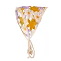 Detailweergave van de gehaakte driehoekige bandana met kleurrijke bloemen en kantrand - Kleurrijke Bloem Bandana
