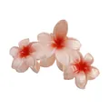 Detail of three-flower plumeria hair claw clip with gradient pink and orange tones - Connected Plumeria Claw Clip / 11cm / Red