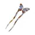 U-shaped butterfly hair pin with marble texture and pearl accents for bun styling - Pearl Butterfly Hair Fork - Dark Brown Tortoiseshell