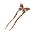 U-shaped butterfly hair pin with amber tortoise shell pattern and pearl accents - Pearl Butterfly Hair Fork - Amber Tortoiseshell