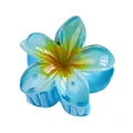 Macro view of blue plumeria hair claw clip with yellow gradient and resin texture - Deep Blue (16#)
