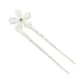 Détail d'une épingle à cheveux en U avec motif floral crème et centre en pierre verte - 1# Fleur Blanche Strass Fourche à Cheveux