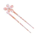 Détail du pic à cheveux en acétate marbré rose avec fleur en cristal et double broche - 3# Rose Pêche Strass Fourche à Cheveux