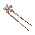 U-shaped hair pin with tortoiseshell pattern and green gemstone flower detail - 5# Multicolor Rhinestone Flower Hair Fork
