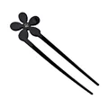 U-shaped hair pin featuring a black five-petal flower with crystal center on white background - 6# Black Rhinestone Flower Hair Fork