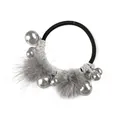 Elastic hair tie with grey faux fur pom pom and glossy pearl bead for women - Gray