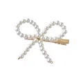 Elegante fermaglio per capelli a fiocco con perle bianche e base in metallo dorato - 20# Clip a Becco d'Anatra con Fiocco di Perle