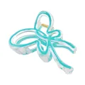 Close-up of a hollow butterfly hair claw clip with mint green lines and gold metal spring - Cyan Butterfly Hair Claw (4#)