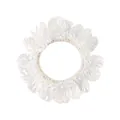 Iridescent white flower hair tie with pearl accents and elastic fabric band - Iridescent White