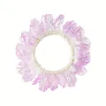 Elastic hair tie with purple iridescent petals and white pearl accents for ponytails - Iridescent Purple