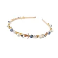 Detailed view of sea-style headband with white pearls, blue crystals and golden starfish - Style 2 Rhinestone Starfish Pearl Headband