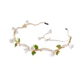 Elegant floral headband with gold vine, white flowers, green leaves and pearls - Style 1 Lily of the Valley Pendant Pearl Headband