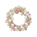 Close-up of champagne elastic hair tie with white pearls and faceted crystal beads - 2# Champagne Crystal Pearl Hair Tie