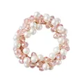 Elastic hair tie featuring white pearls and pink faceted beads with gold woven cord - 3# Pink Crystal Pearl Hair Tie