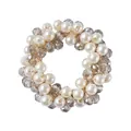 Macro shot of faux pearl and gray multifaceted beads on a flexible elastic hair tie - 4# Gray Crystal Pearl Hair Tie