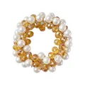 Elastic hair tie with white pearls and amber crystal beads on a white background - 6# Gold Champagne Crystal Pearl Hair Tie