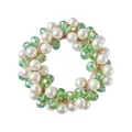 Detailed view of elastic hair tie with white faux pearls and green faceted crystal beads - 7# Green Crystal Pearl Hair Tie