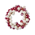 Close-up of burgundy faceted beads and white pearls on elastic hair tie for ponytails - 8# Red Crystal Pearl Hair Tie