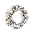 Detail of elastic hair tie with cream faux pearls and faceted dark grey metallic beads - 9# Dark Gray Crystal Pearl Hair Tie
