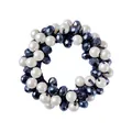 Detail of beaded hair tie with white pearls and black faceted crystals on elastic band - 10# Dark Blue Crystal Pearl Hair Tie