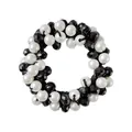 Detail of beaded hair tie with white faux pearls and black faceted beads on elastic band - 11# Black Crystal Pearl Hair Tie