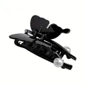 Detail of glossy black butterfly hair claw clip with white pearls and sturdy metal spring - Butterfly Artificial Pearl Hair Claw (Black #6)