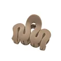 Close-up of matte khaki wavy hair claw clip with internal metal spring mechanism - Light Brown M-Shape Style
