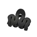 Detail of a black wavy matte hair claw clip featuring a metal spring on white background - Black M-shape Style