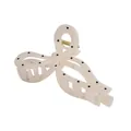 Detailed view of a cream bow hair claw clip with black polka dots and gold metal spring - Bow Shape / Cream White Butterfly