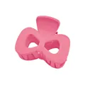 Macro detail of a pink matte butterfly hair claw clip with cutout design and spring - Rose Red Hollow Bow Style