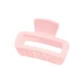 Close-up of matte light pink rectangular hair claw clip with a modern hollow design - Pink Hollow Rectangle Style