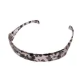 Close-up of leopard pattern folding headband with inner non-slip teeth for secure styling - Black White Grey Leopard
