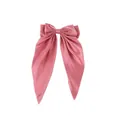 Large dusty rose satin bow hair clip with long silk tassels for women's elegant styling - Lotus root pink