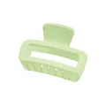 Detail view of light green matte square hair claw clip with hollow design and teeth - Green Hollow Rectangle Style