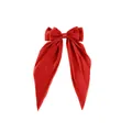Elegant large red satin bow hair clip with long ribbons for a vintage hair styling - True Red