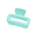Detail view of mint green matte hollow rectangular hair claw clip with wide teeth for hair - Cyan Hollow Rectangle Style