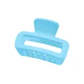 Detailed side view of matte light blue square hollow hair claw clip with firm grip teeth - Blue Hollow Rectangle Style